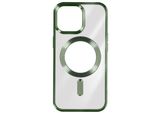 Custodia In Silicone Magsafe Apple Iphone 15 Pro Protezione Fotocamera Cornice Cromata Verde Scuro