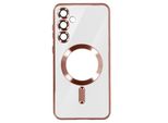 Avizar, Custodia In Silicone Magsafe Per Samsung S23 Fe Con Cornice Cromata, Oro Rosa