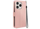 Mayaxess, Custodia A Portafoglio Apple Iphone 15 Pro Funzione Stand Con Cinturino, Oro Rosa