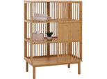 Scaffale Da Terra In Bambù HWC-N81, Mobile Da Bagno Mobile Da Bagno Scaffale Da Bagno Cassettiera, 3 Ripiani Anta Scorrevole 115X80X45Cm