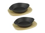 Teglia In Ghisa Ø 19 Cm Con Sottopentola In Legno 2 Pezzi In Un Set