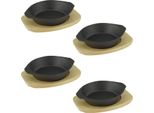 Teglia In Ghisa Ø 19 Cm Con Sottopentola In Legno 4 Pezzi In Un Set