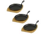 Teglia Con Sottobicchiere In Legno ø 22Cm, Set Di 3 Pezzi In Ghisa