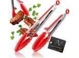 Avana Pinze Per Cucinare E Grigliare, Pinze Da Cucina In Acciaio Inox Con Supporto Integrato Pinze Da Portata In Silicone Pinze Resistenti Al Calore Pinze Multiuso Per Cucinare, Servire, Grigliare - Set Di 2 Rosso