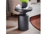 Finebuy Tavolino Orientale 40 Cm Rotondo In Metallo Nero Con Aspetto A Doghe - Tavolino Da Salotto In Alluminio Di Design - Tavolino Decorativo - Tavolino Da Caffè Piccolo