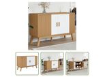 The Living Store Credenza Olden Bianco E Marrone 114X43X73,5 Cm In Legno Di Pino Massiccio