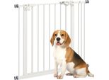 Cancelletto Di Sicurezza Per Cani Pawhut, Cancelletto A Barriera, 74-87 Cm, Cancelletto Per Animali Domestici, Cancelletto Per Cani Con Prolunga, Cancelletto Di Sicurezza Senza Foratura, Metallo, Plastica, Bianco