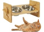 Wisfor Ciotola Di Alimentazione Rialzata Con 2 Ciotole In Acciaio Inox, Stazione Di Alimentazione Regolabile Per Cani/Gatti, Ciotola Di Alimentazione In Bambù