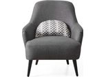 Poltrona Wing Chair Tessuto Soggiorno Poliestere Design Grigio Seduta Moderna