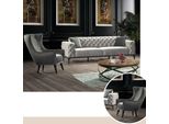 Poltrona Wing Chair Tessuto Soggiorno Poliestere Design Grigio Seduta Moderna