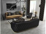 Divano Chesterfield Set Divano Poltrona Blu Poliestere Lusso Set 3 Pezzi