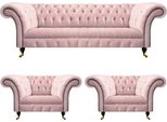 Set Soggiorno 3 Pezzi Divano Tre Posti Rosa Completo 2X Poltrona Chesterfield
