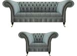 Set Da Salotto 2 Pezzi Divano Moderno Chesterfield Divano A Tre Posti Poltrona Grigia