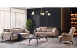 Set Di Divani Da Salotto Beige Di Design 2X Poltrona In Tessuto 3 Posti 3Pz.