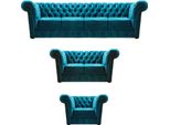 Blu Nuovo Set Di Divani 3 Pezzi Moderno Tessile Chesterfield Soggiorno Completo