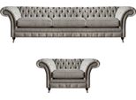Set Da Salotto Divano A 2 Pezzi Poltrona A Tre Posti Design Chesterfield