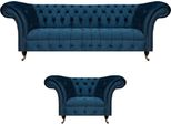 Soggiorno Divano Blu Divano A Tre Posti Poltrona Di Lusso Mobili Chesterfield
