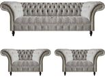 Set Di Divani Grigi Di Lusso 3 Pezzi Mobili Da Salotto Imbottiti Chesterfield