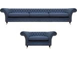 Set Da Salotto Di Design Moderno Divano A Tre Posti E Poltrona Chesterfield 2 Pezzi