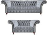 Set Soggiorno 2X Divani Grigio Completo Mobili Design Chesterfield