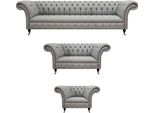 Set Di Divani Nuovo Grigio Completo Chesterfield Soggiorno Design Moderno Tessile