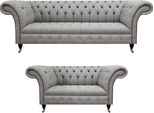 Set Completo Di Divani Chesterfield Grigio 2Pcs Lusso 2X Divani Soggiorno