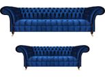 Divani Blu Di Lusso Set 2 Pezzi Arredamento Completo Chesterfield Soggiorno Nuovo