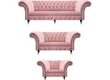 Set Di Divani Chesterfield Imbottiti 2X Divani Nuovi Poltrona Rosa Soggiorno