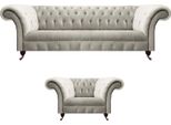 Set Da Salotto Bianco 2 Pezzi Divano A Tre Posti Poltrona Di Lusso Design Moderno Chesterfield