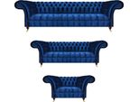 Mobili Imbottiti Blu Divano Completo 3Pcs 2X Divani Arredamento Poltrone Chesterfield