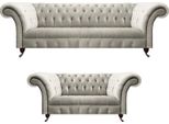 Set Chesterfield Design Di Lusso 2X Divani Soggiorno Completo Tessile