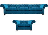 Divano Blu A Tre Posti Imbottito Divano Poltrona Tessile Arredamento Chesterfield