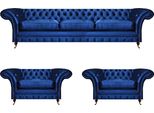 Set Di Divani Moderni Blu 3 Pezzi Che Arredano Il Salotto Di Lusso Chesterfield