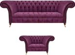 Set Di Lusso 2 Pezzi Salotto Imbottito Divano Tre Posti Poltrona Chesterfield