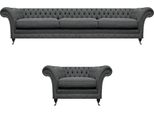 Set Di Divani Completo 2 Pezzi Divano A Tre Posti Poltrona Di Lusso Chesterfield