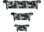 Set Soggiorno 3 Pezzi Divano Di Lusso Divano Arredamento Tessuto Multicolore Chesterfield