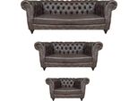 Soggiorno Marrone Set 3 Pezzi Mobili Imbottiti Divani In Pelle Moderni Completo Chesterfield