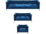 Set Soggiorno 4Pcs Moderno Blu Design Tessuto Chesterfield Divano Completo