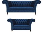 Mobili Di Design Soggiorno Chesterfield Blu 2X Divani Imbottiti Mobili D'arredamento