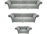 Set Da Salotto Di Lusso Grigio 3 Pezzi Imbottiti In Tessuto Mobili Di Design Chesterfield