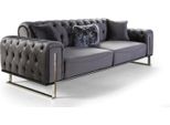 Lusso Divano Chesterfield 3 Posti Divano Grigio Tappezzeria Tessile Divani