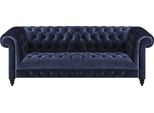 Divano Da Salotto Divano A Tre Posti Mobili Imbottiti Blu Tessuto Chesterfield