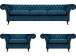 Lusso Set Da Salotto Blu Chesterfield Arredamento Mobili Imbottiti Divani Tessili