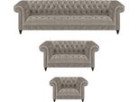 Arredo Completo Grigio 3 Pezzi Imbottiti Set Divani Poltrone Nuovo Chesterfield