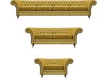 Lusso Giallo Chesterfield Divani Soggiorno Set 3Pcs Poltrone Mobili Imbottiti Moderni