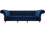 Divano Da Salotto Divano A Quattro Posti Imbottito Mobili Blu Lusso Chesterfield