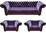Set Soggiorno 3 Pezzi 2X Poltrona Divano Moderno Divano A Tre Posti Chesterfield Viola