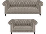 Mobili Imbottiti Lusso Grigio 2X Divani Arredamento Completo Soggiorno Chesterfield