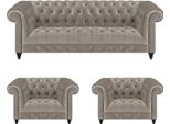 Divano Imbottito Di Lusso Grigio Divano A Tre Posti 2X Poltrona Soggiorno Chesterfield