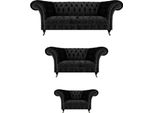Lusso Set Di Divani Chesterfield Neri Completi Poltrone Per Il Soggiorno Nuovo
